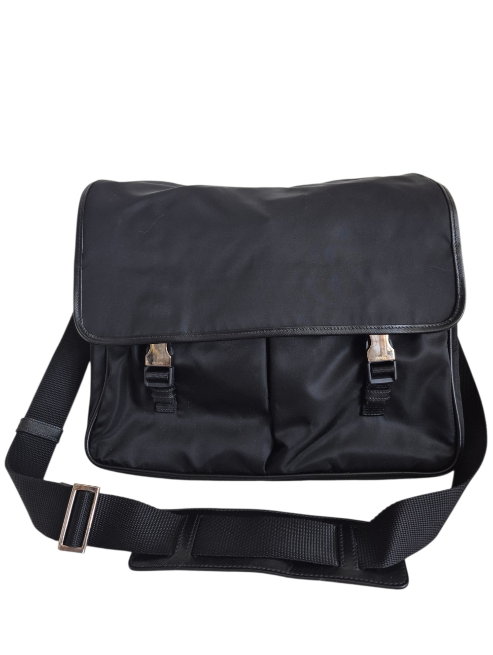 PRADA Messenger Nero Tessuto Saffiano Leather & Nylon Bag